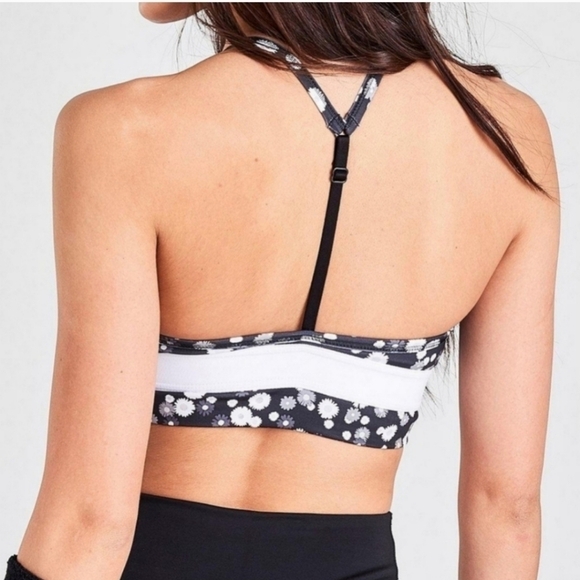 Nike Dri-Fit Indy Black & White Floral Print Swoosh Logo Racerback Sports Bra - Picture 2 of 7